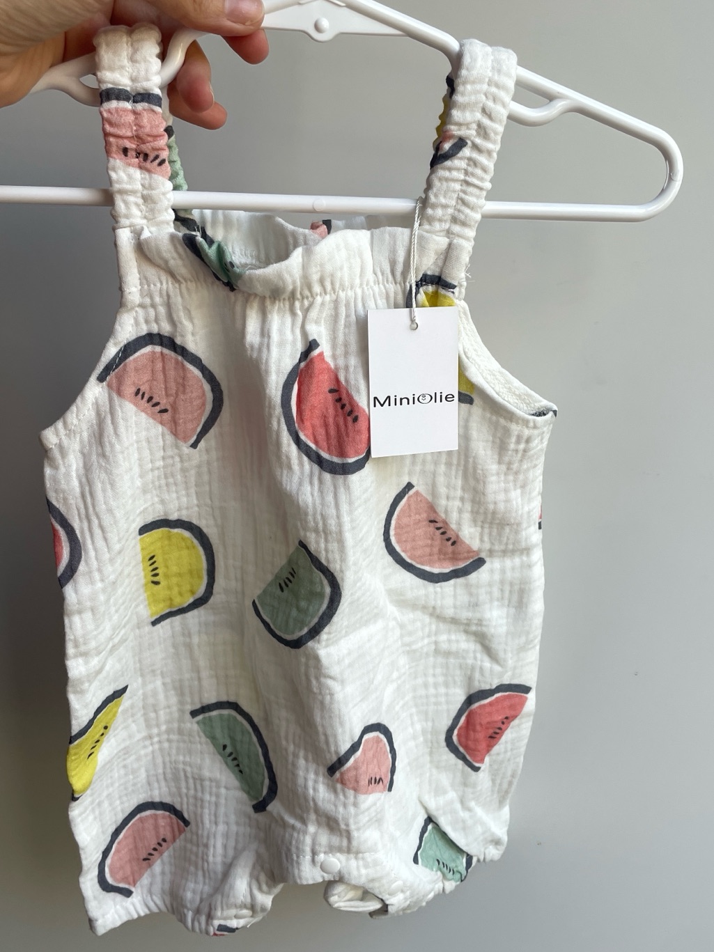 White Watermelon Print Baby Romper With Matching Hat, 3-6 Months — image 4 of 5